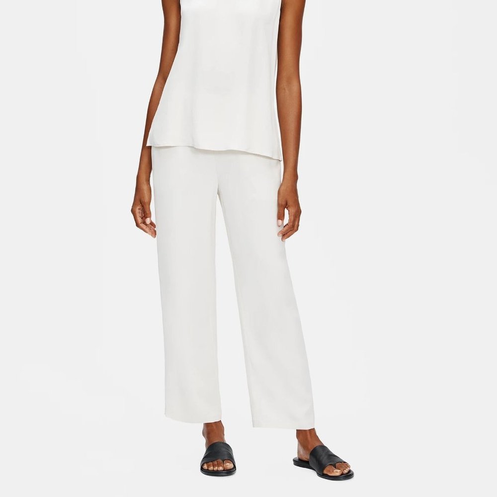 Straight Leg Silk Pant - Ivory